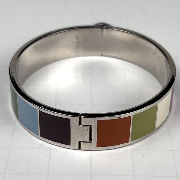 Coach Multi-Colored Hinge Bangle Push Button Clasp Enamel and Silver - Picture 9 of 11